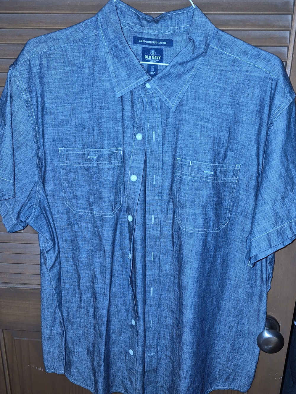 Old Navy Men’s Denim-Look Short Sleeve Button-Down Shirt - Blue